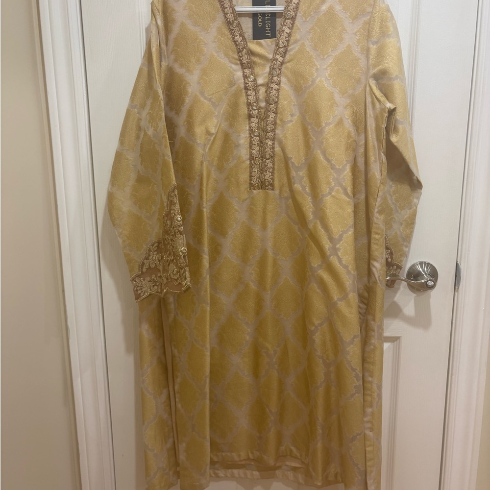 Limelight Gold and Cream Embroidered Kurta